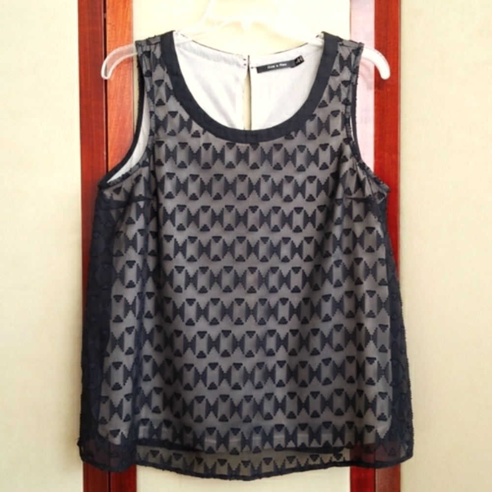 Doe & Rae Sheer Black Graphic Tank Top L
